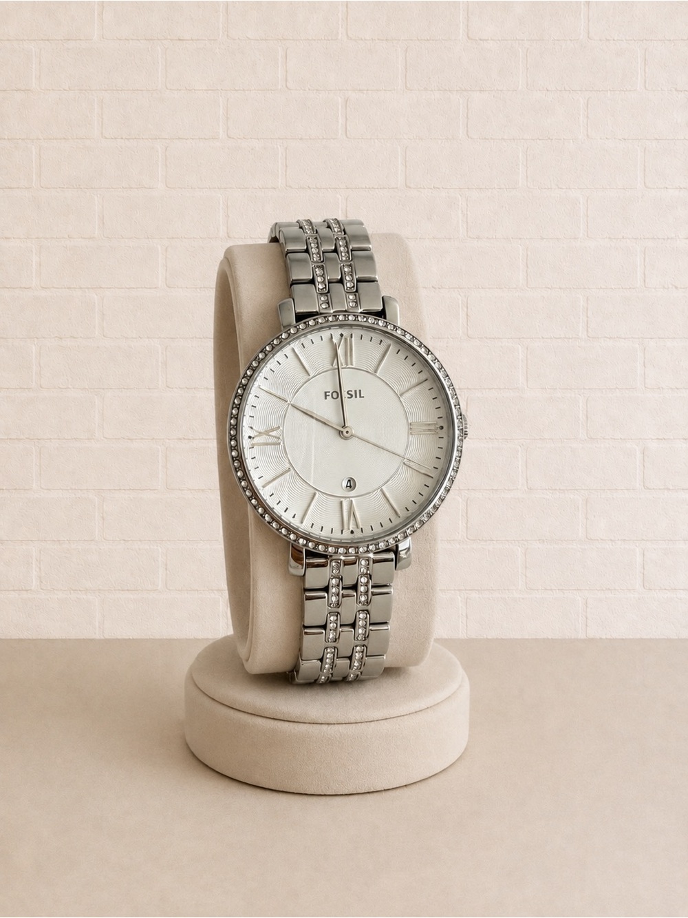Fossil Silver Crystal-Trim Women’s Stainless Steel Bracelet Watch